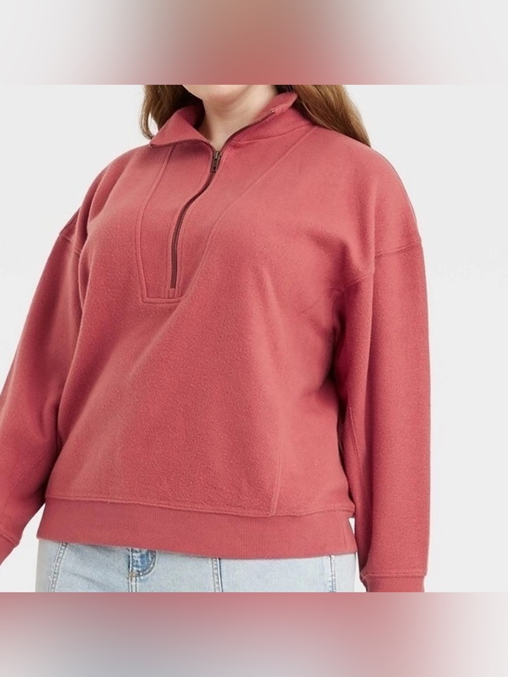 Universal Thread Half-Zip Fleece Pullover in Dusty Rose - Picture 1 of 4